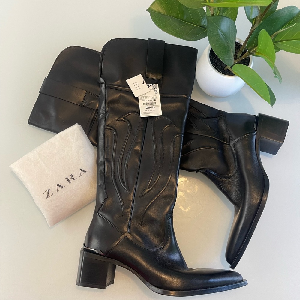 Zara Embossed Leather Cowboy Boots
